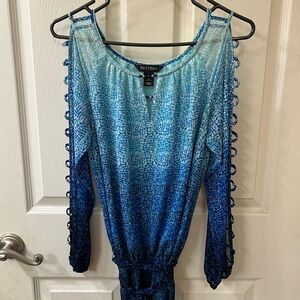 Slinky Tops Blue Ombre Cold-Shoulder Blouse